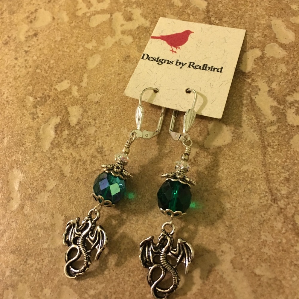 Fabulous dragon earrings sterling and crystal
